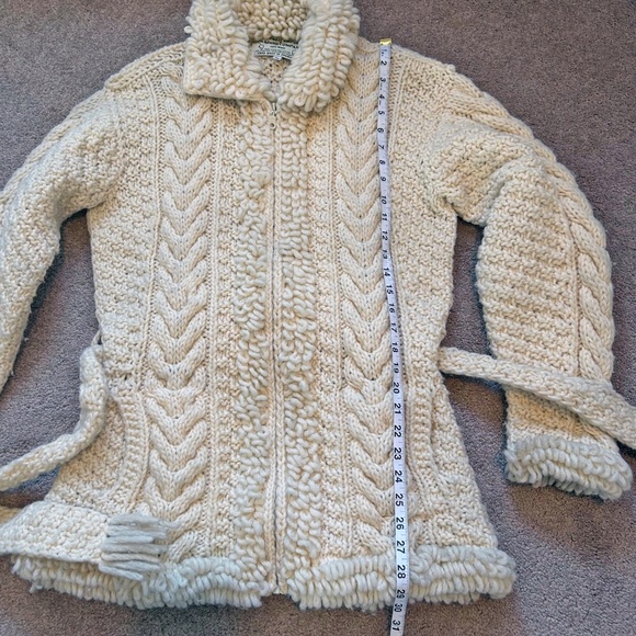 Knit Cardigan Wool Jacket with tie belt, white, Size M - Picture 11 of 12